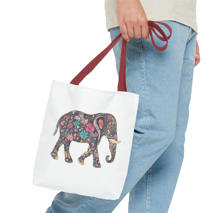 Flower Elephant Lovers Tote | Majestic Color Pattern Custom Grocery Bag | Animal Gift Office Laptop Travel | Wild Safari Business Traveler