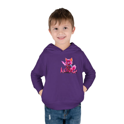 Neon Crystal Fox Toddler Girls Hoodie, Hot Pink Centaurian Cosmic Guardian Sweatshirt, Two Sided 2T 4T 5-6T Long Sleeve Hood