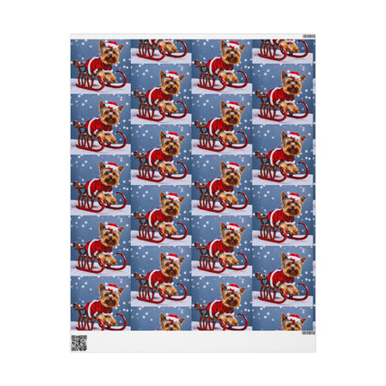 Dog Christmas Wrapping Paper Yorkshire Terrier, Santa Suit and Sled Yorkie Gift Wrap, Holiday Gift Wrap Roll