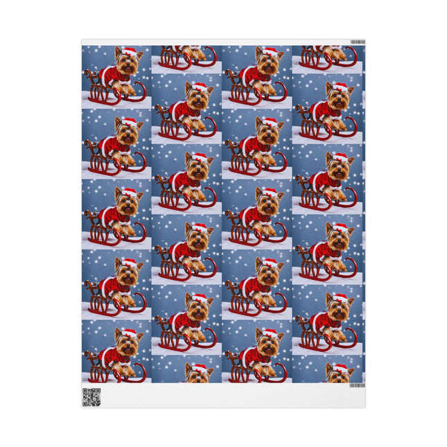 Dog Christmas Wrapping Paper Yorkshire Terrier, Santa Suit and Sled Yorkie Gift Wrap, Holiday Gift Wrap Roll