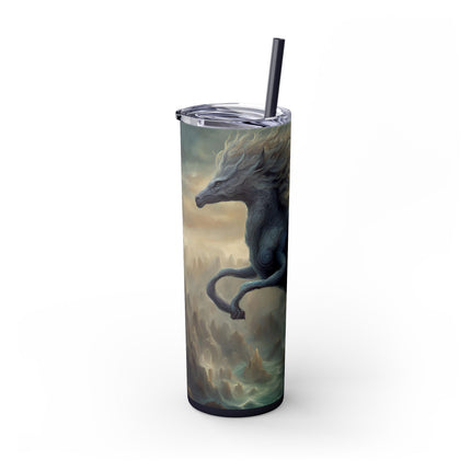 MAJESTIC MYTHS Skinny Tumbler - Electrified Blue Shock Pegasus Fantasy Traveler