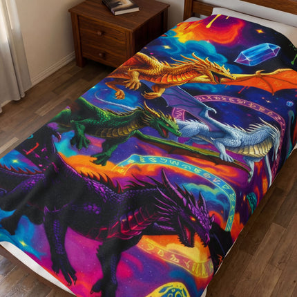 PSYCHEDELIC DRAGON QUAD Trippy Mushroom Blanket