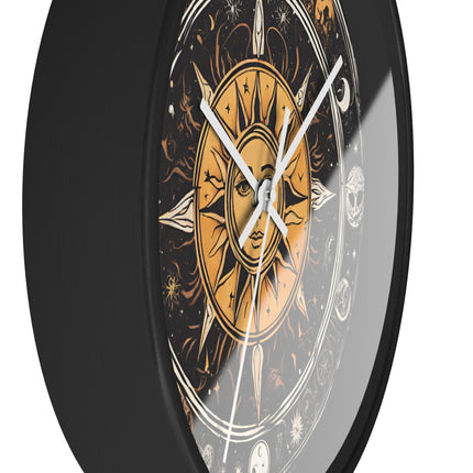 Sun and Moon Wall Art Clock | Celestial Solstice Astronomy Wiccan Hanging | Comet Constellations Home Office Solar System Pagan Decor Gift