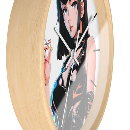 LEATHER CLAD SMOKER Wall Clock - Retro Spy Cartoon Pin-Up Decor