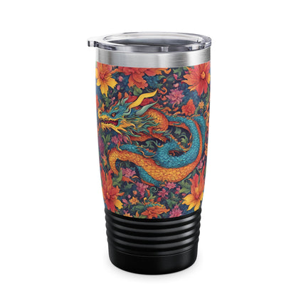 Dragon Tumbler | Japanese Flower Pattern Drink Companion | Floral Japan Insulated Travel Mug | Exercise Office College Road Trip Coffee Gift