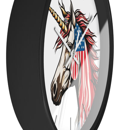 PATRIOTIC UNICORN Wall Clock - USA Freedom Fantasy Horse Decor