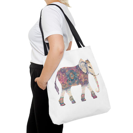 Elephant Lovers Tote | Majestic Color Pattern Custom Grocery Bag | Animal Gift Office Travel Carrier | Wild Woodland Business Traveler