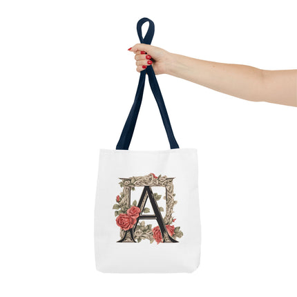 Custom Letter Personalized Tote | Rose Flowered Grocery Travel Bag | Floral Print Roses Office Laptop & Books or Exercise Overnight Carrier