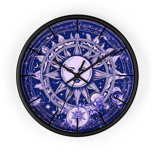 Amethyst Sun Wall Art Clock | Celestial Solstice Astronomy Wiccan Hanging | Moon & Constellations Home Office Solar System Pagan Decor Gift