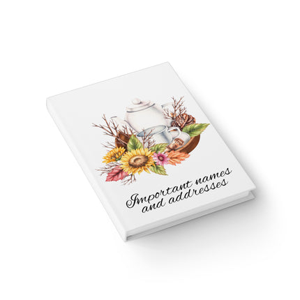 Flowers and Tea Old Fashioned Address Book, Grandma Gift for Mom Journal, Hardcover Sunflower Ruled Lines Names Book