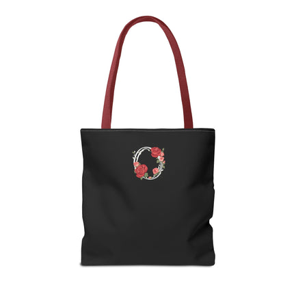 Custom Letter Personalized Tote | Rose Flowered Grocery Travel Bag | Floral Print Roses Office Laptop & Books or Exercise Overnight Carrier