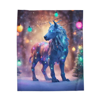 Mythical Beasts Christmas Blanket, Kids Adults Mystical Lights Plush Throw, Festive Fantasy Lovers Gift, Snow Creatures Holiday Twin Cover