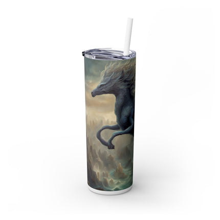 MAJESTIC MYTHS Skinny Tumbler - Electrified Blue Shock Pegasus Fantasy Traveler