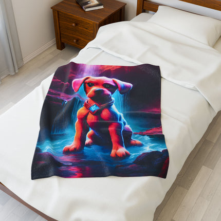 GLOWING WATERFALL CAVERN COSMIC PUPPY Blanket - Neon Crystal Collar Dog Bed Cover