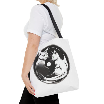 Cat Tote Bag | Moon Light Cats | Emerald Green Eyes Grocery Bag | Moonlit Mews Print Shopping Bag | Two Sided Office Carrier