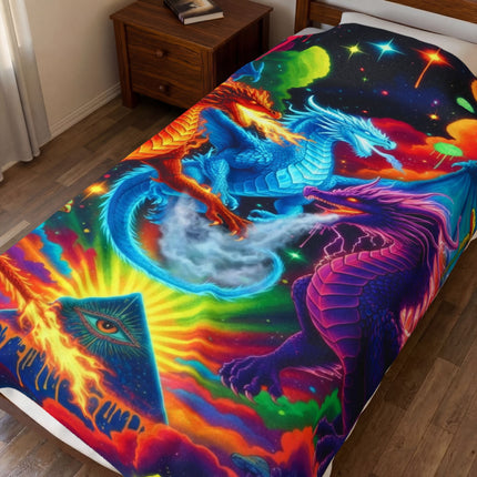 PSYCHEDELIC DRAGON TRIO Trippy Mushroom Blanket