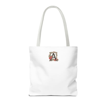 Custom Letter Personalized Tote | Rose Flowered Grocery Travel Bag | Floral Print Roses Office Laptop & Books or Exercise Overnight Carrier