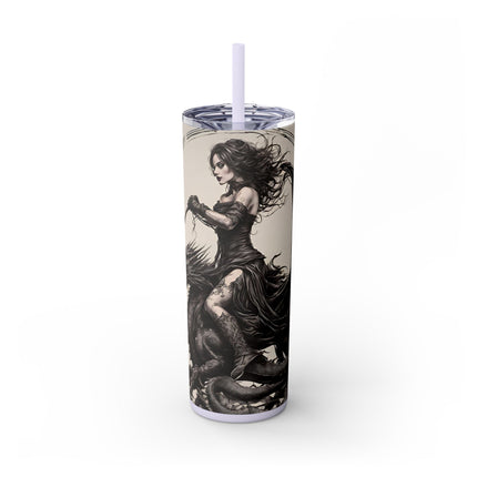 GOTHIC MEDIEVAL FLYING DRAGON Skinny Tumbler - Woman Beast Rider Dark Fantasy Cup