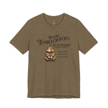 HARRY TUMBLECROTCH'S BEAVERSHOP T-Shirt - Funny Barbershop Parody Adult Humor Tee