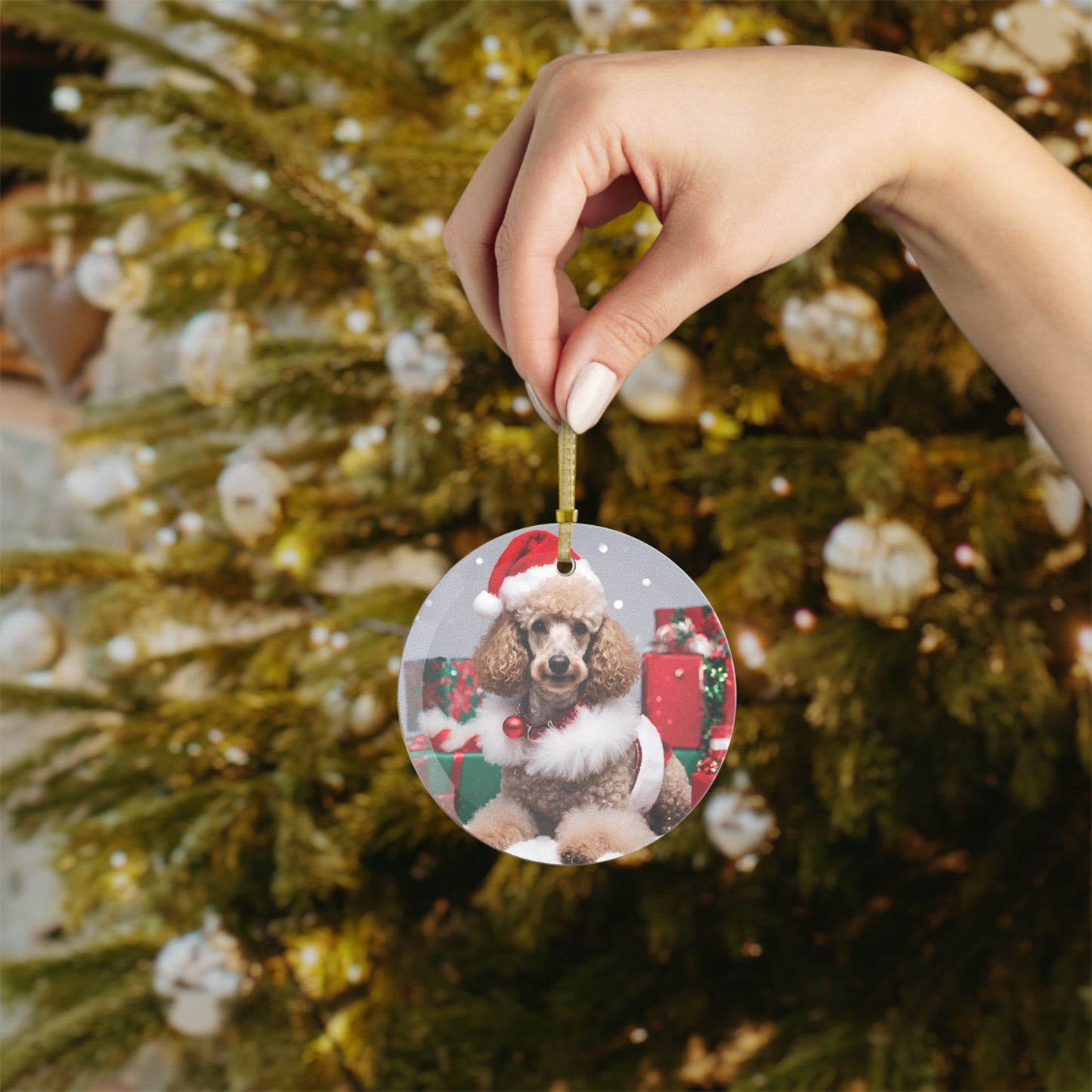 Poodle Christmas Ornament, Holiday Tree Decoration, Adorable Dog Ornament, Dog Lovers Gift, Round Glass Keepsake, Pet Xmas Collectible