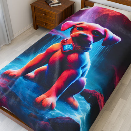GLOWING WATERFALL CAVERN COSMIC PUPPY Blanket - Neon Crystal Collar Dog Bed Cover