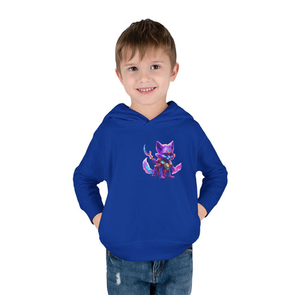 Neon Glowing Crystal Fox Toddler Girls Hoodie, Violet Blue Centaurian Cosmic Guardian Sweatshirt, Two Sided 2T 4T 5-6T Long Sleeve Hood