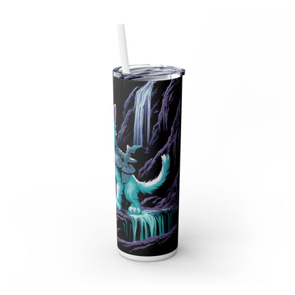 MYSTICAL WATERFALL CAVE CAT WARRIOR Tumbler - Pink Neon Sword Fantasy Kitten Cup