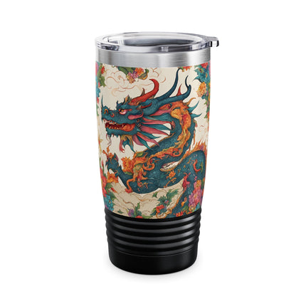 Dragon Tumbler | Japanese Flower Pattern Drink Companion | Floral Japan Insulated Travel Mug | Exercise Office College Road Trip Coffee Gift