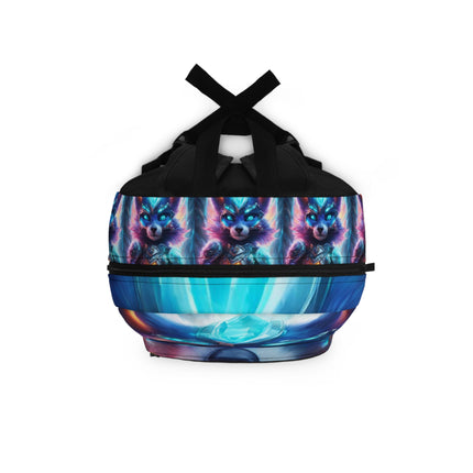 WARRIOR FOX Backpack, Cybernetic Armored Animal Book Travel Bag, Neon Violet Crystal Guardian, Carry All School Traveler