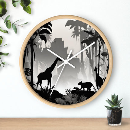 JUNGLE SHADOWS Wall Clock - African Wildlife Giraffe Safari Decor