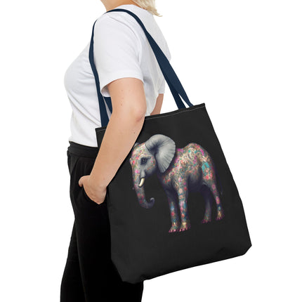 Elephant Gift Tote | Majestic Flower Pattern Grocery Bag | Animal Lovers Office Travel Carrier | Safari Kingdom Endangered Cotton Traveler