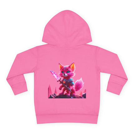 Neon Crystal Fox Toddler Girls Hoodie, Hot Pink Centaurian Cosmic Guardian Sweatshirt, Two Sided 2T 4T 5-6T Long Sleeve Hood