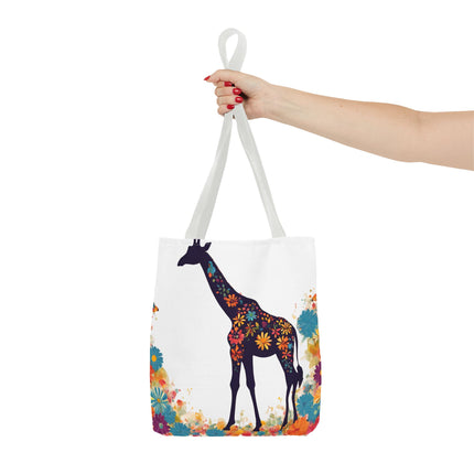 Giraffe Lovers Tote | Floral Safari Animal Grocery Bag | African Savanna Office Travel Carrier | Flower Collage Forest Cotton Traveler