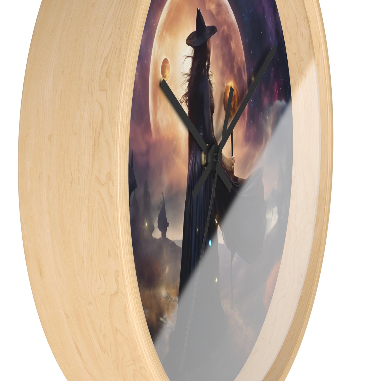 Wiccan Moon Wall Art Clock | Mystical Fantasy Galaxy Witch Pagan Astronomy Wall Hanging | Home Office Lunar Witchcraft Wall Decor Gift