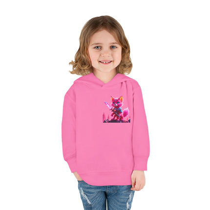 Neon Crystal Fox Toddler Girls Hoodie, Hot Pink Centaurian Cosmic Guardian Sweatshirt, Two Sided 2T 4T 5-6T Long Sleeve Hood