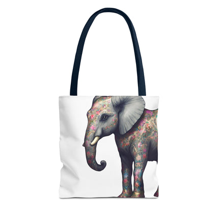 Elephant Gift Tote | Majestic Flower Pattern Grocery Bag | Animal Lovers Office Travel Carrier | Jungle Kingdom Endangered Cotton Traveler