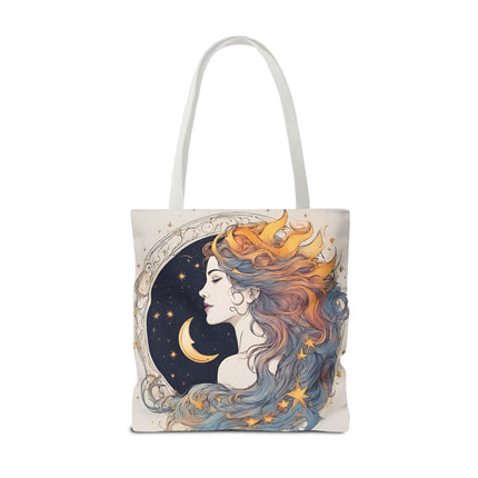 Moon Goddess Tote | Lunar Stars & Space Astronomy Grocery Bag | Laptop Book Carrier | Home Office Solar System Travel Overnight Gift