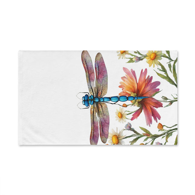 Floral Dragonfly Hand Towel | Flower Pattern Flying Insect Decor | Bathroom Accent Drying Cloth | Spring & Summer Dragon Fly Polyester Gift