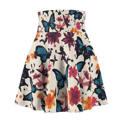 Butterfly Flower Pattern Skater Skirt | Floral Blue Women's Summer Wear |