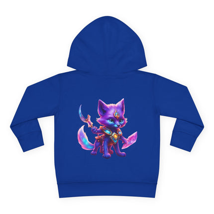 Neon Glowing Crystal Fox Toddler Girls Hoodie, Violet Blue Centaurian Cosmic Guardian Sweatshirt, Two Sided 2T 4T 5-6T Long Sleeve Hood