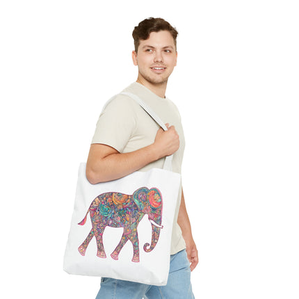 Elephant Gift Tote | Majestic Color Pattern Custom Grocery Bag | Animal Lovers Office Travel Carrier | Wild Safari Business Traveler