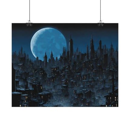 DARK CITY OF THE NIGHT MOON Poster - Gothic Lunar Moonlight Skyline Wall Art