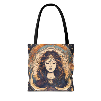 Sun & Moon Goddess Tote | Lunar Stars and Space Astronomy Grocery Bag | Wiccan Dreams Office Laptop Book Carrier | Solar System Travel Gift