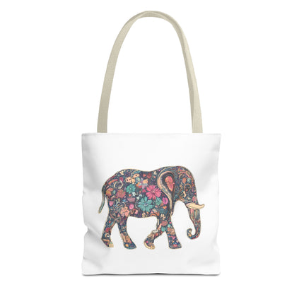 Flower Elephant Lovers Tote | Majestic Color Pattern Custom Grocery Bag | Animal Gift Office Laptop Travel | Wild Safari Business Traveler