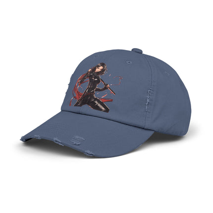 Anime Girl Cap, Black Tight Leather Outfit Sexy Cute Hat, Japan Cartoon Katan Sword Swinging Style Head Gear, Spring, Summer, Fishing Wear