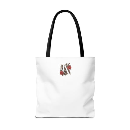 Custom Letter Personalized Tote | Rose Flowered Grocery Travel Bag | Floral Print Roses Office Laptop & Books or Exercise Overnight Carrier