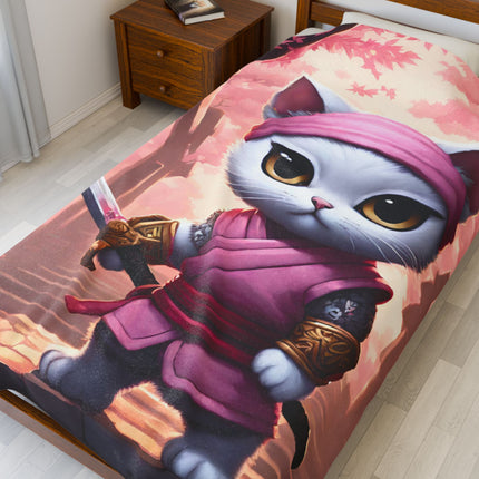 WHITE SAMURAI WARRIOR CAT Blanket - Pink Japanese Maple Tree Girls Kitty Cover