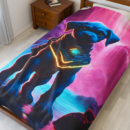 COSMIC NEON ARMORED WARRIOR PUPPY Blanket - Glowing Crystal Cavern Waterfall Dog Cover