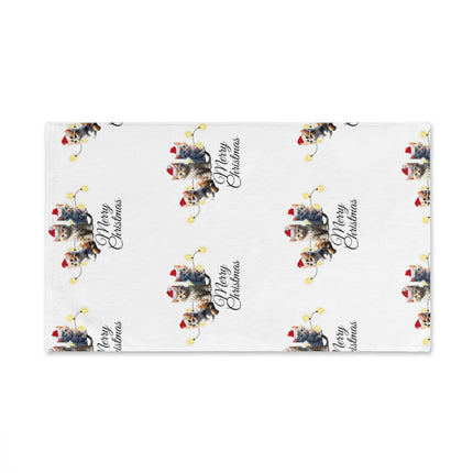 Christmas Hand Towel, Kitten Trio Towel, Santa Hat Cats Hand Cloth