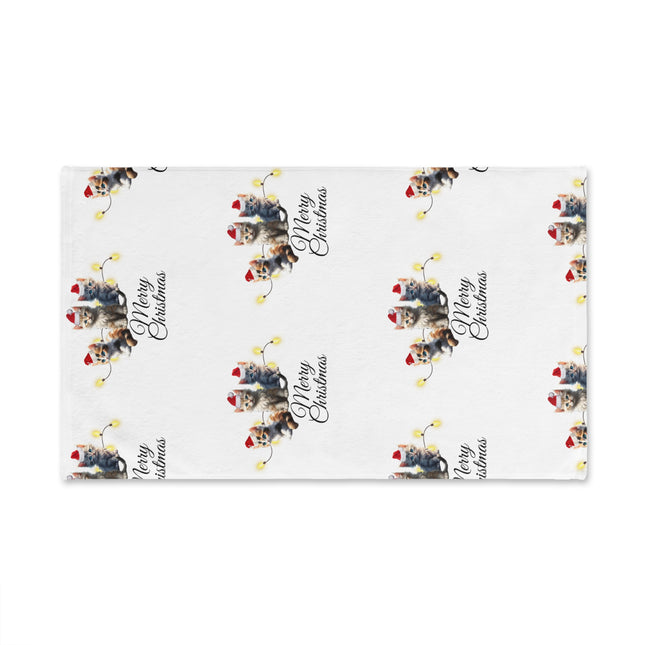 Christmas Hand Towel, Kitten Trio Towel, Santa Hat Cats Hand Cloth